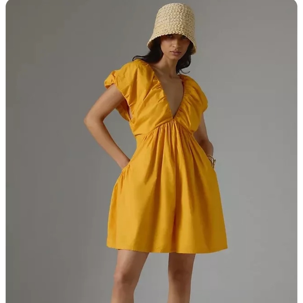 Anthropologie Runched V Neck Romper